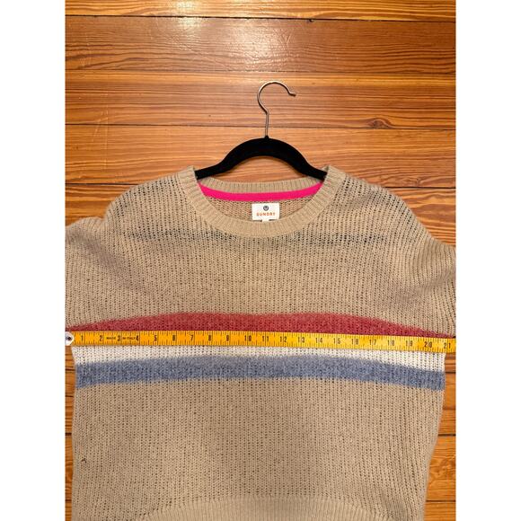 Sundry Cashmere Wool Stripe Knit Sweater – Lightweight Neutral Pullover, Sz1 (S) - Picture 6 of 6